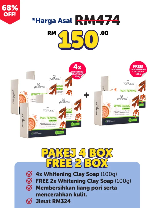Whitening Clay Soap 4 Box Free 2 Box